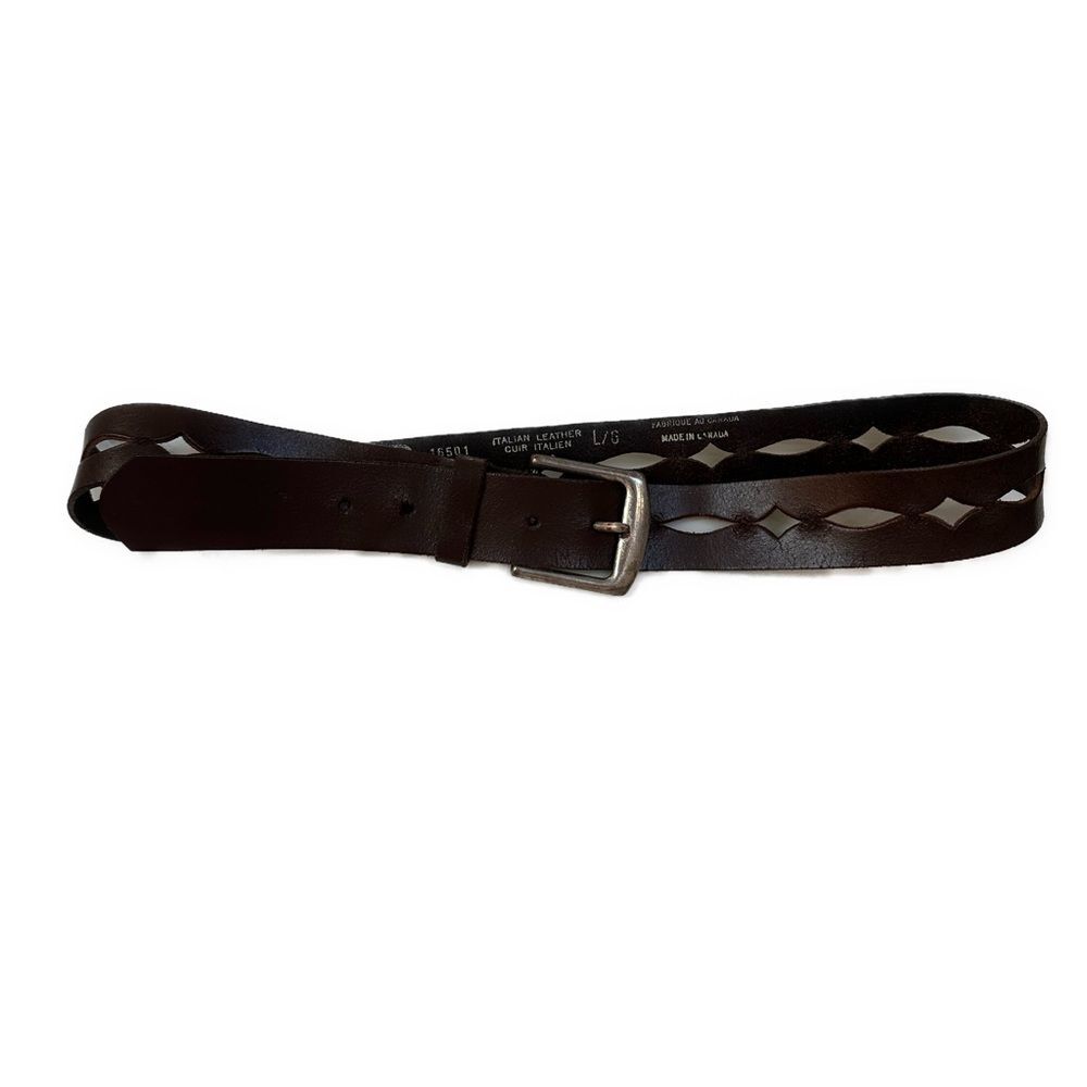 Hipwear Distressed Laser Cut Dark Brown Belt Italian Leather Made in Canada L